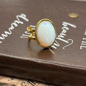 Opalite Ring Gold Adjustable Cabochon Dainty Minimalist Handmade